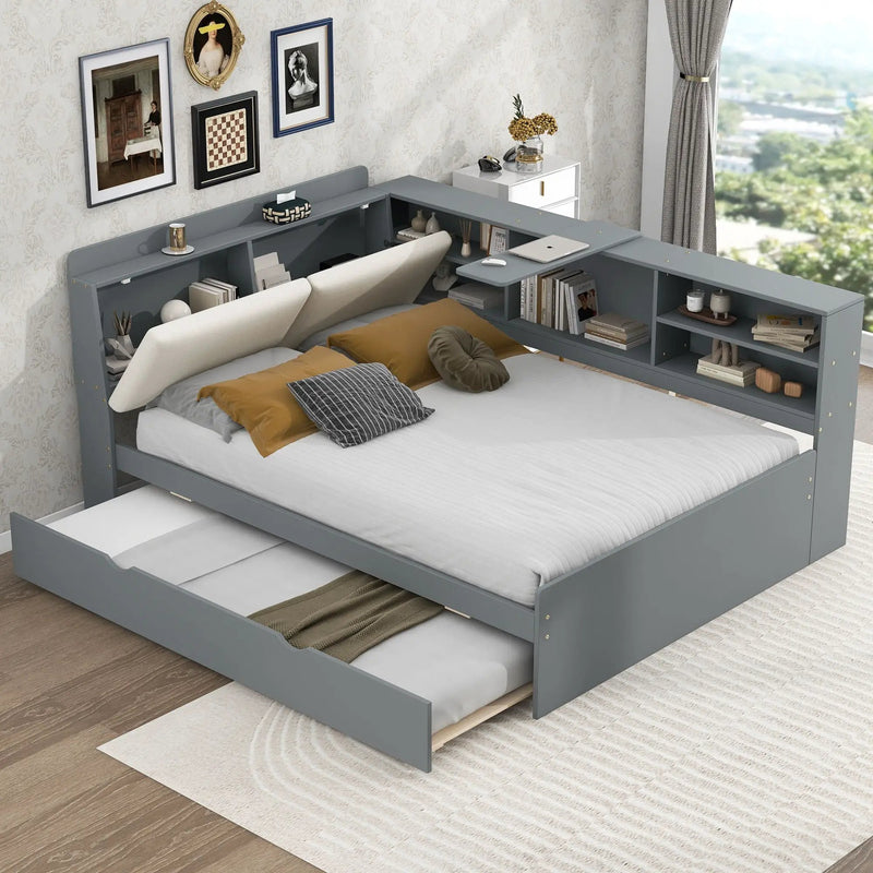 Platform Bed With Trundle, Shelves, And Storage Headboard by Unique Piece Furniture
