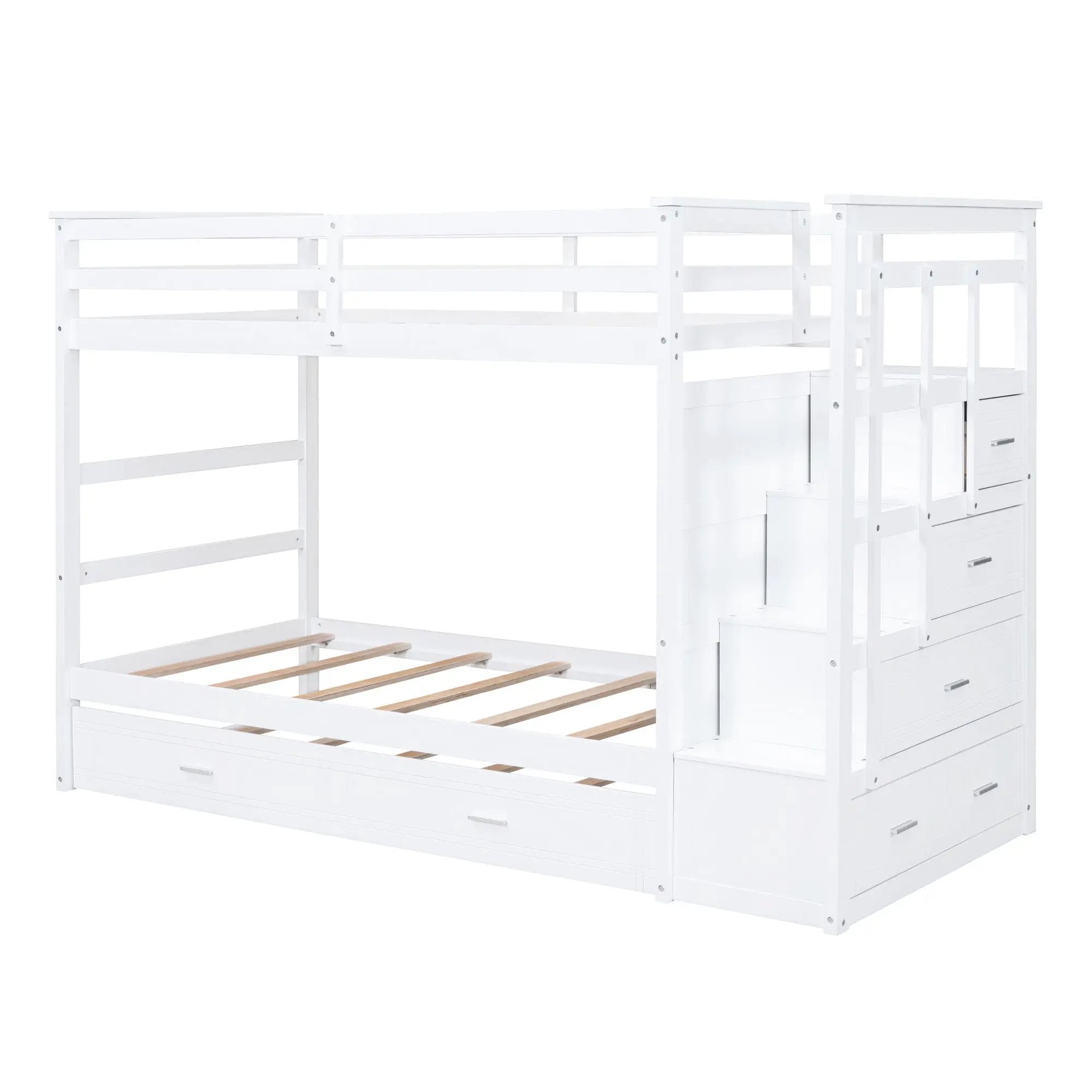 Twin Over Twin Bunk Bed With Trundle And Staircase - White by Unique Piece Furniture