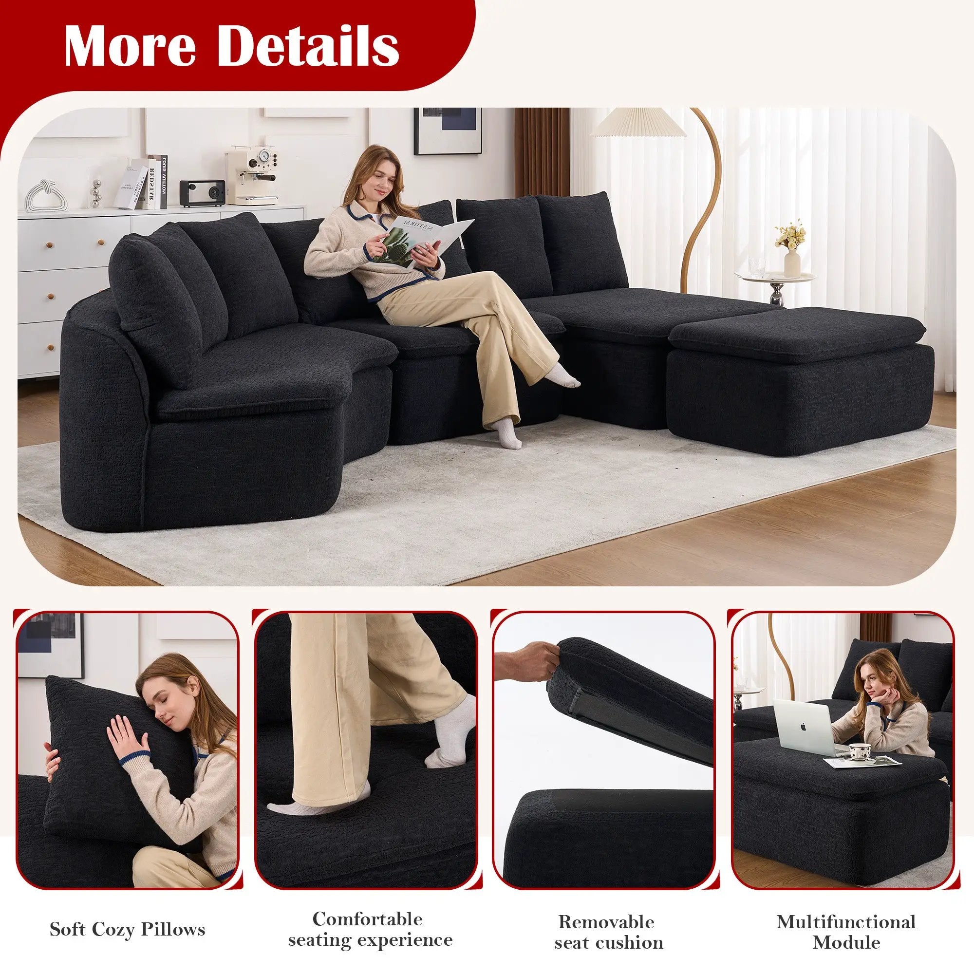 133'' Modular U-Shaped Sectional Compression Sofa by HouseOfZazla
