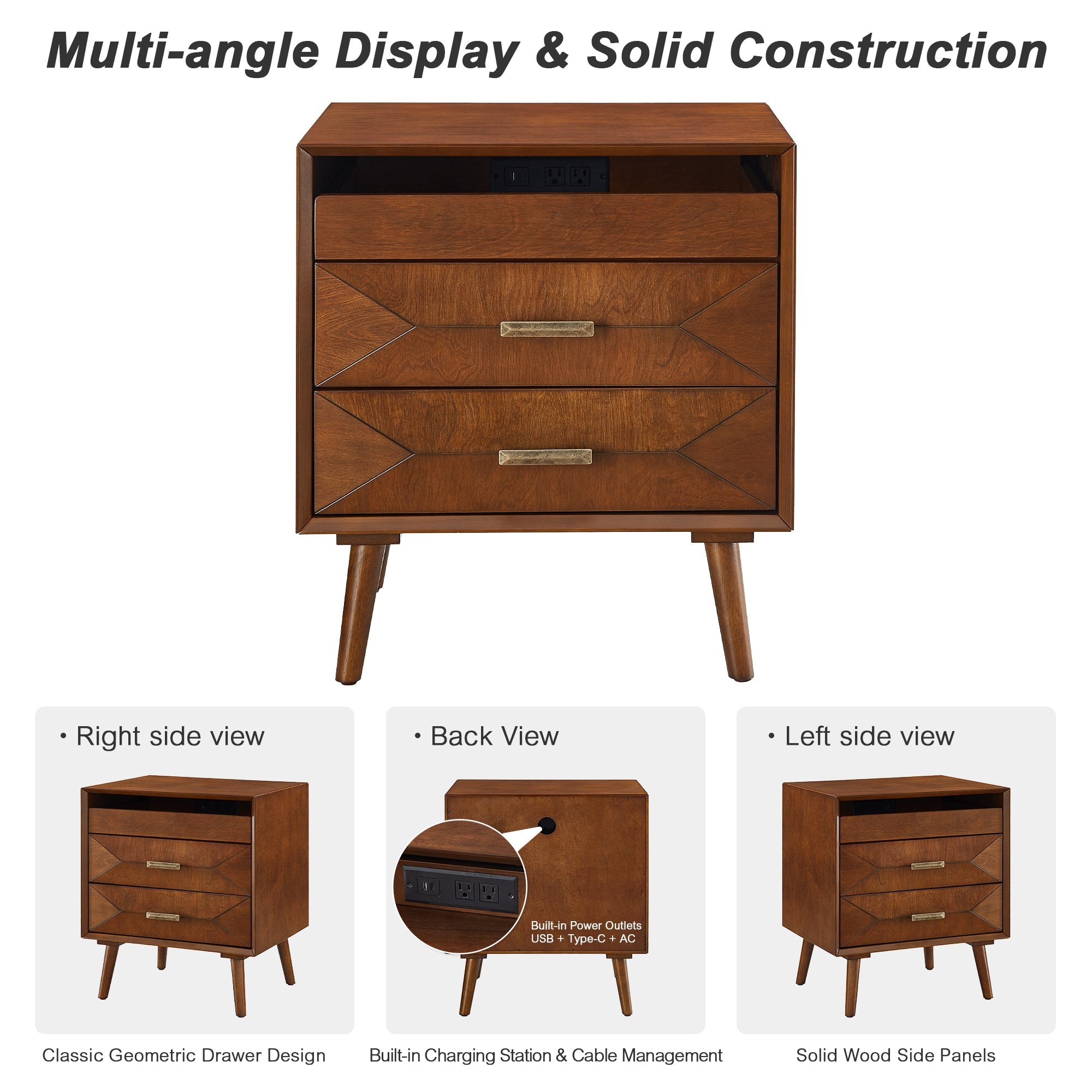 24" Nightstand with Charging Station and Two Drawers by HouseOfZazla