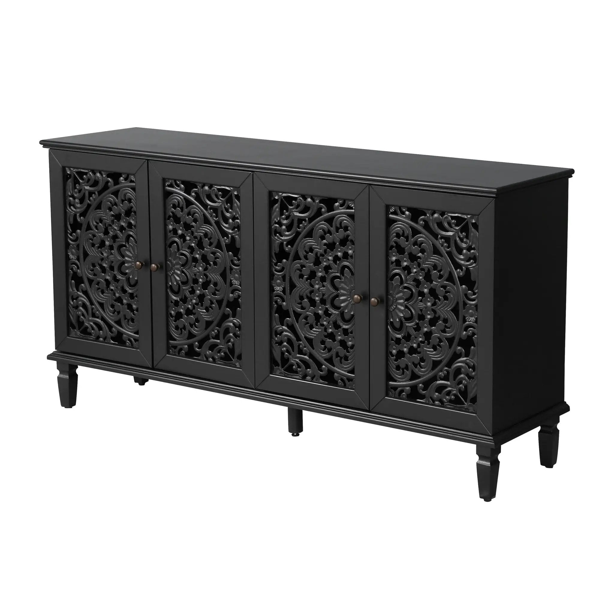 60" Antique Buffet Cabinet with Floral Carvings by HouseOfZazla