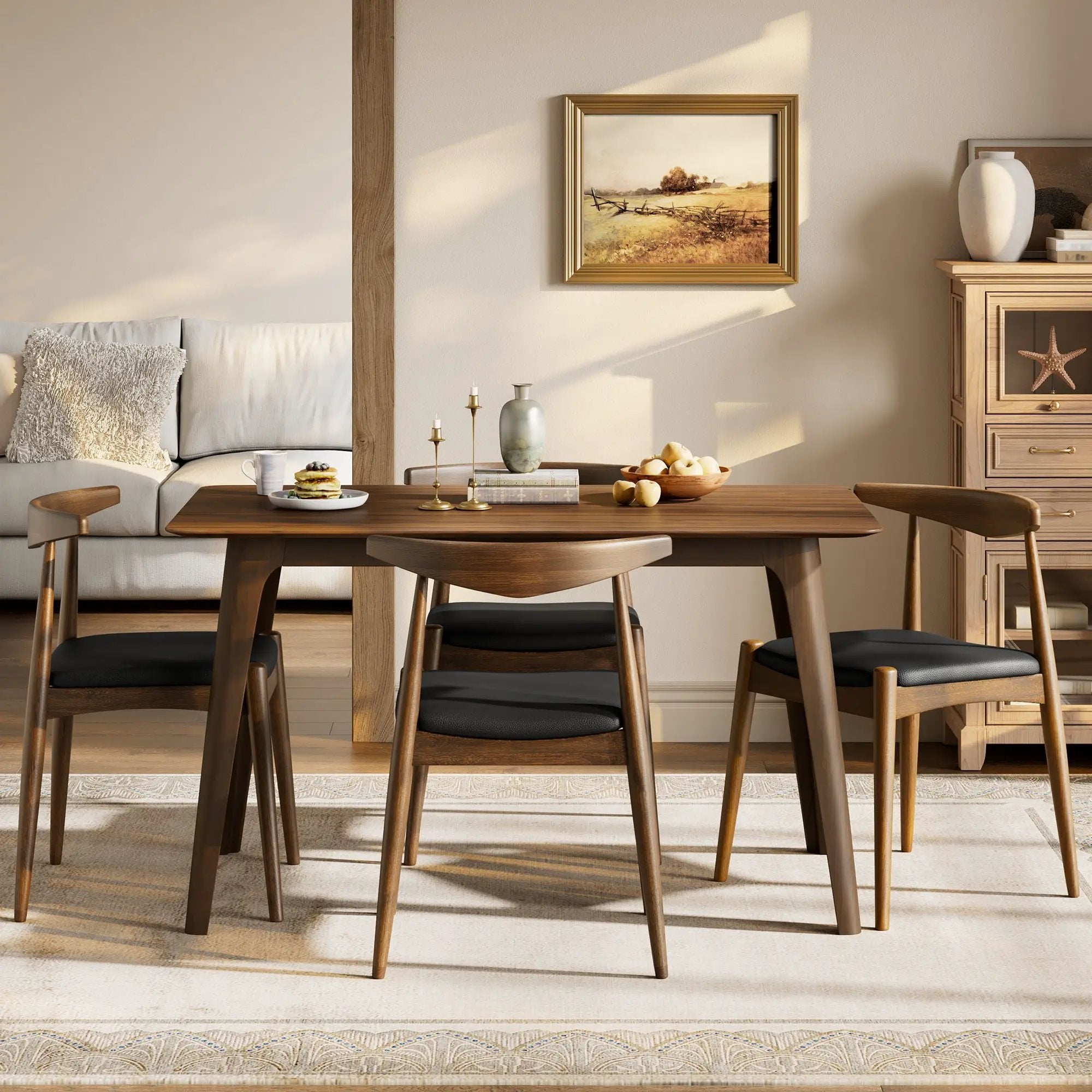 5 Piece Dining Set With 1 Table And 4 Upholstered Chairs - Walnut / Black by HouseOfZazla