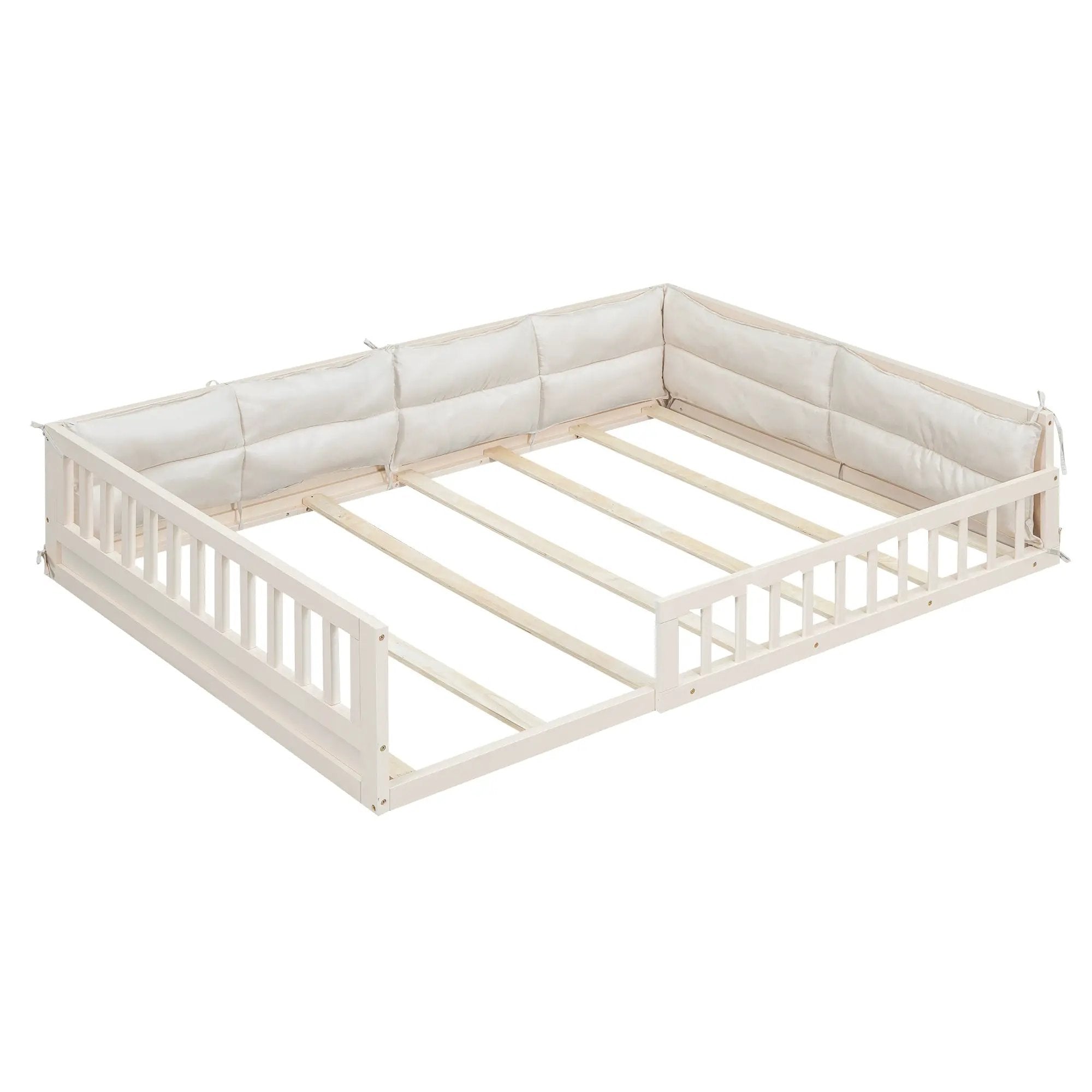 Wood Full Size Upholstered Platform Bed with Guardrail and Pillow by HouseOfZazla