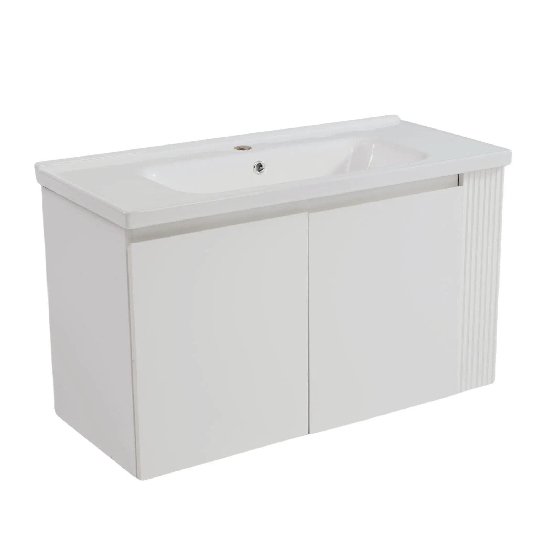 Wall Mounted Bathroom Vanity With Sink, 2 Open Shelves - White by HouseOfZazla