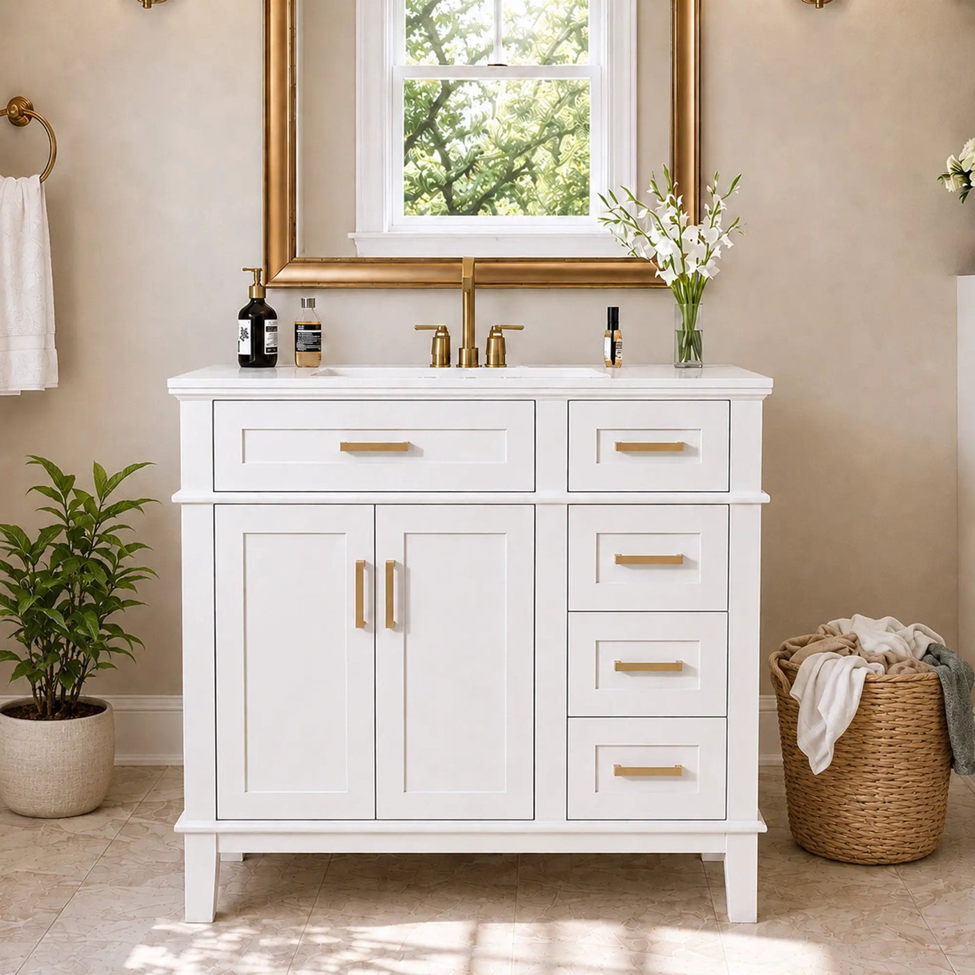 36-Inch White Modern Bathroom Vanity with Ceramic Sink by HouseOfZazla