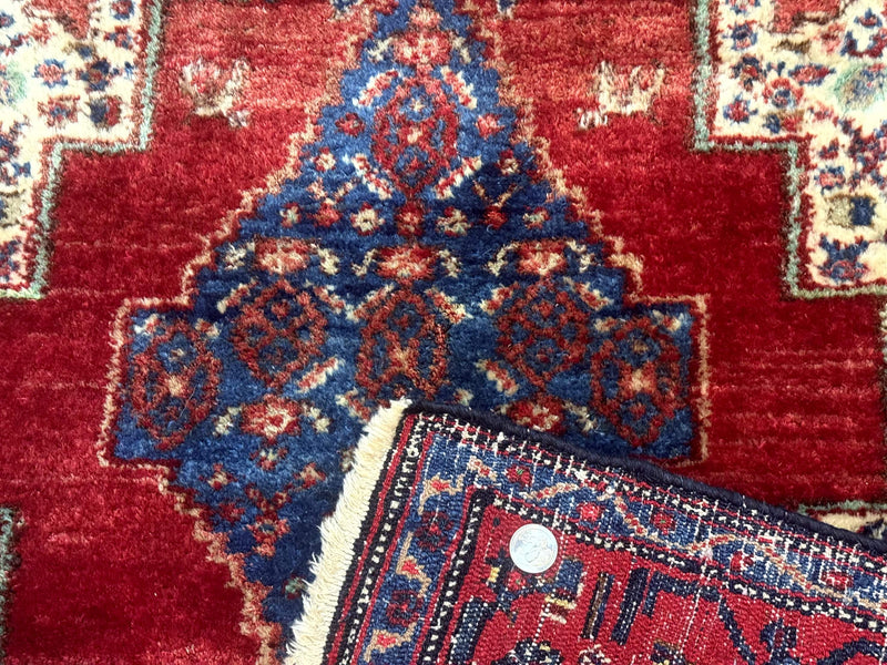 Antique Persian Kurdish Senneh Rug 4x5 Tribal Carpet Wool Geometric Medallion by Jewel Rugs