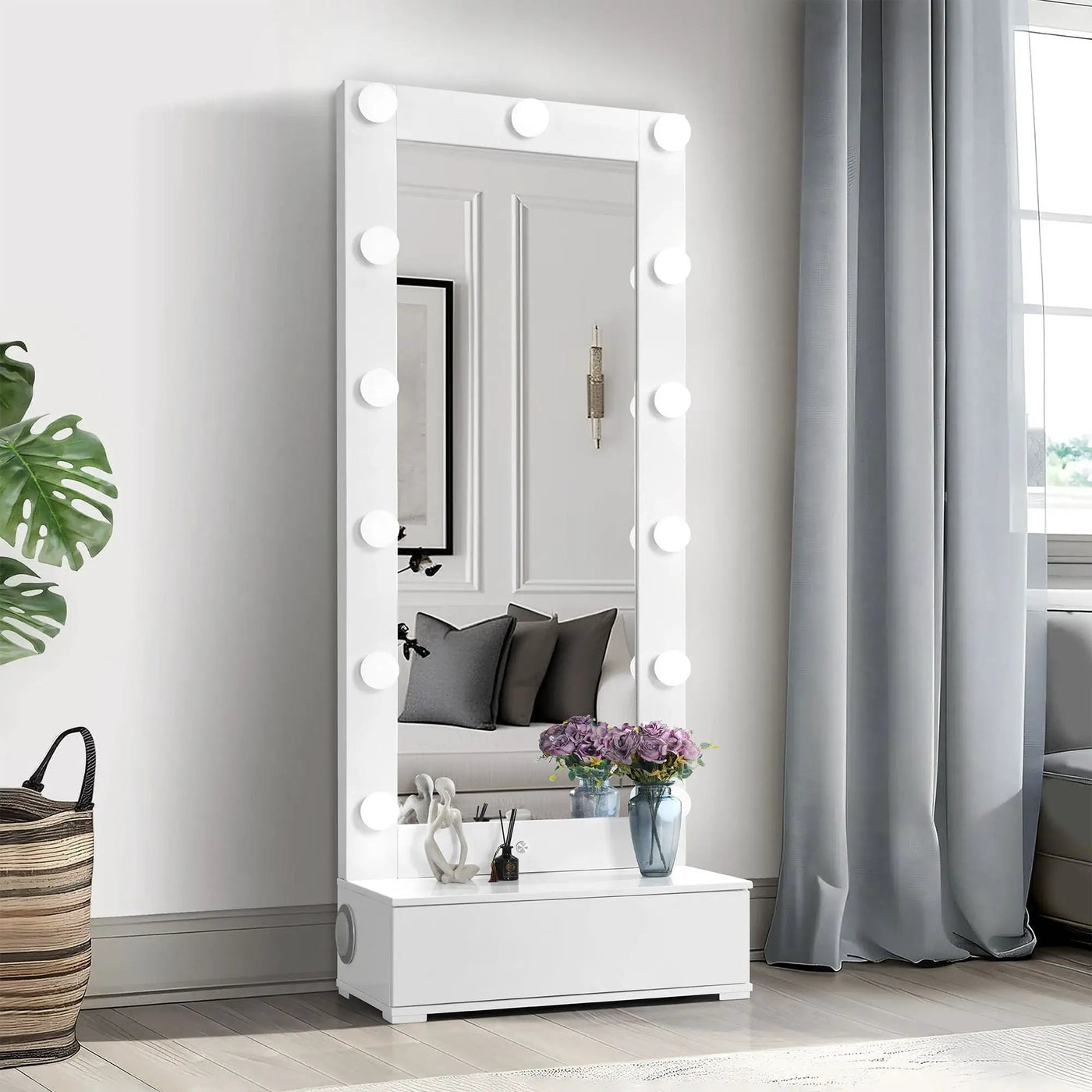 Elisa - Narrow Tall Mirror With Speaker And Drawer by HouseOfZazla