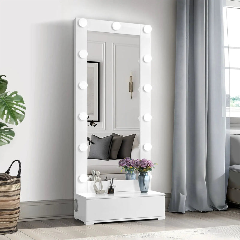 Elisa - Narrow Tall Mirror With Speaker And Drawer by Unique Piece Furniture