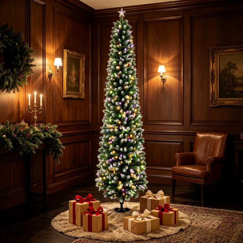 8ft Flocked Pencil Prelit Christmas Tree, Dual-Color by HouseOfZazla