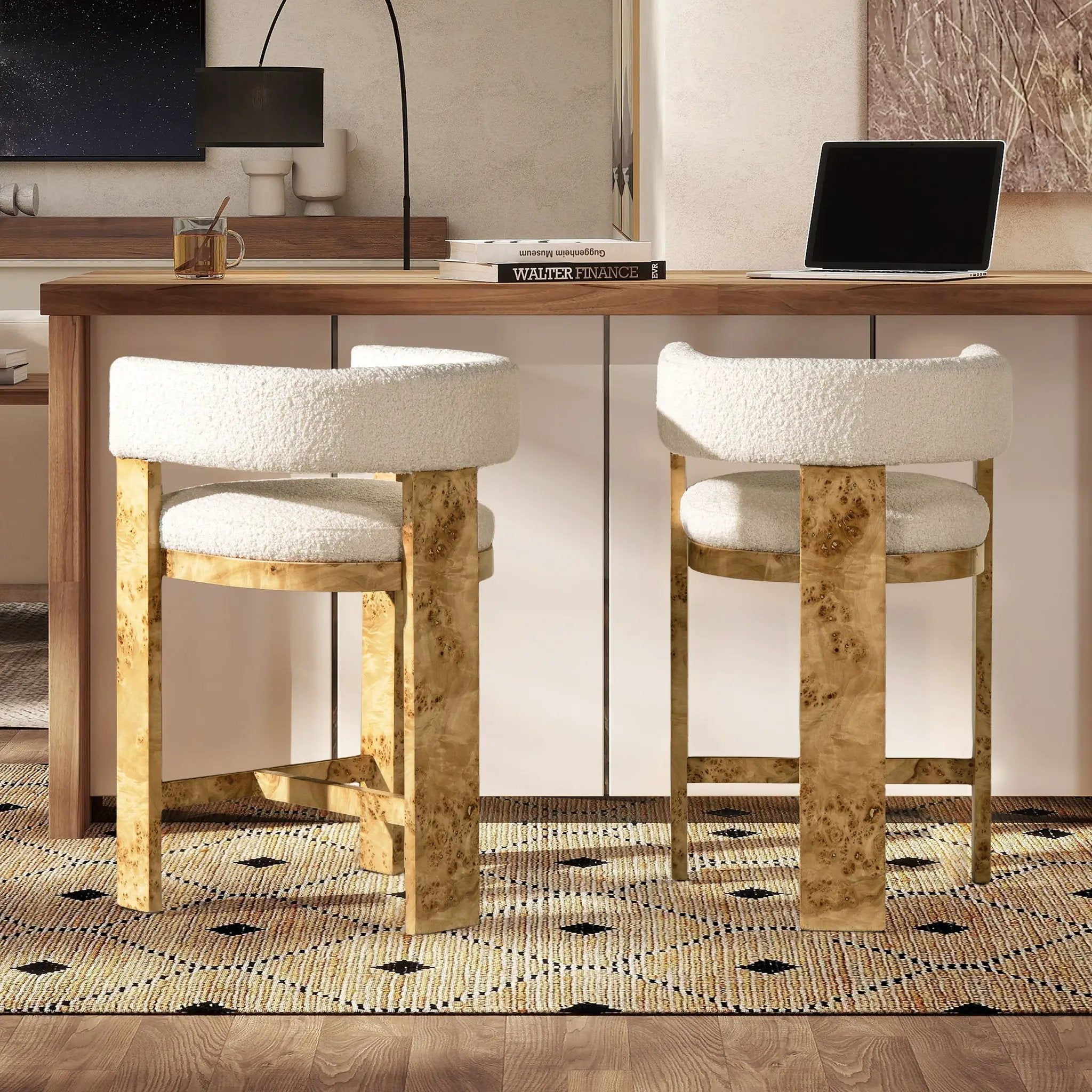 Vavona - Burl Upholstered Barrel Back Counter Height Bar Stool - Polar Off White by Unique Piece Furniture