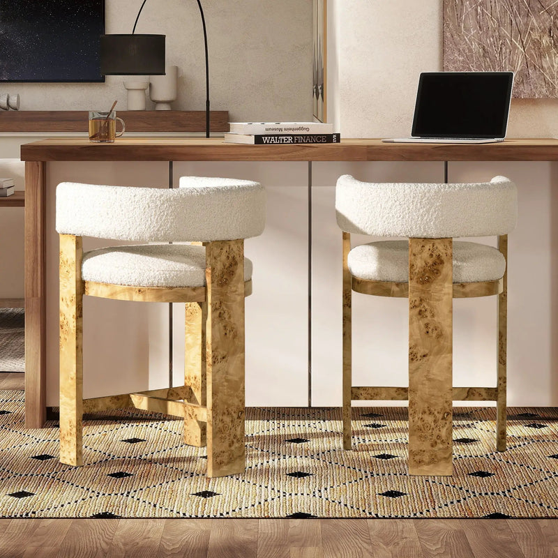 Vavona - Burl Upholstered Barrel Back Counter Height Bar Stool - Polar Off White by HouseOfZazla