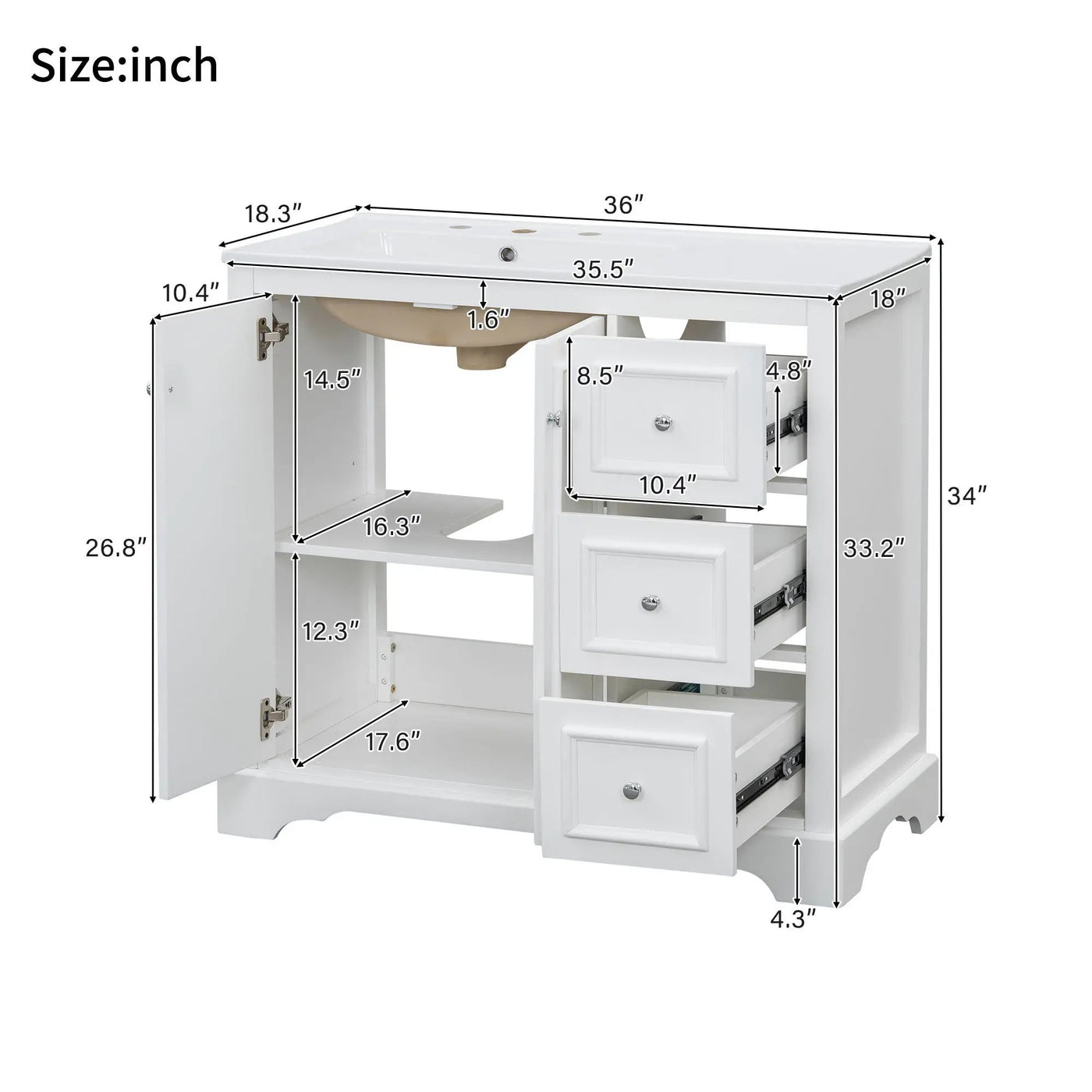 Bathroom Vanity With Sink, Soft-Close Doors, Adjustable U-Shelf, 3 Drawers by HouseOfZazla