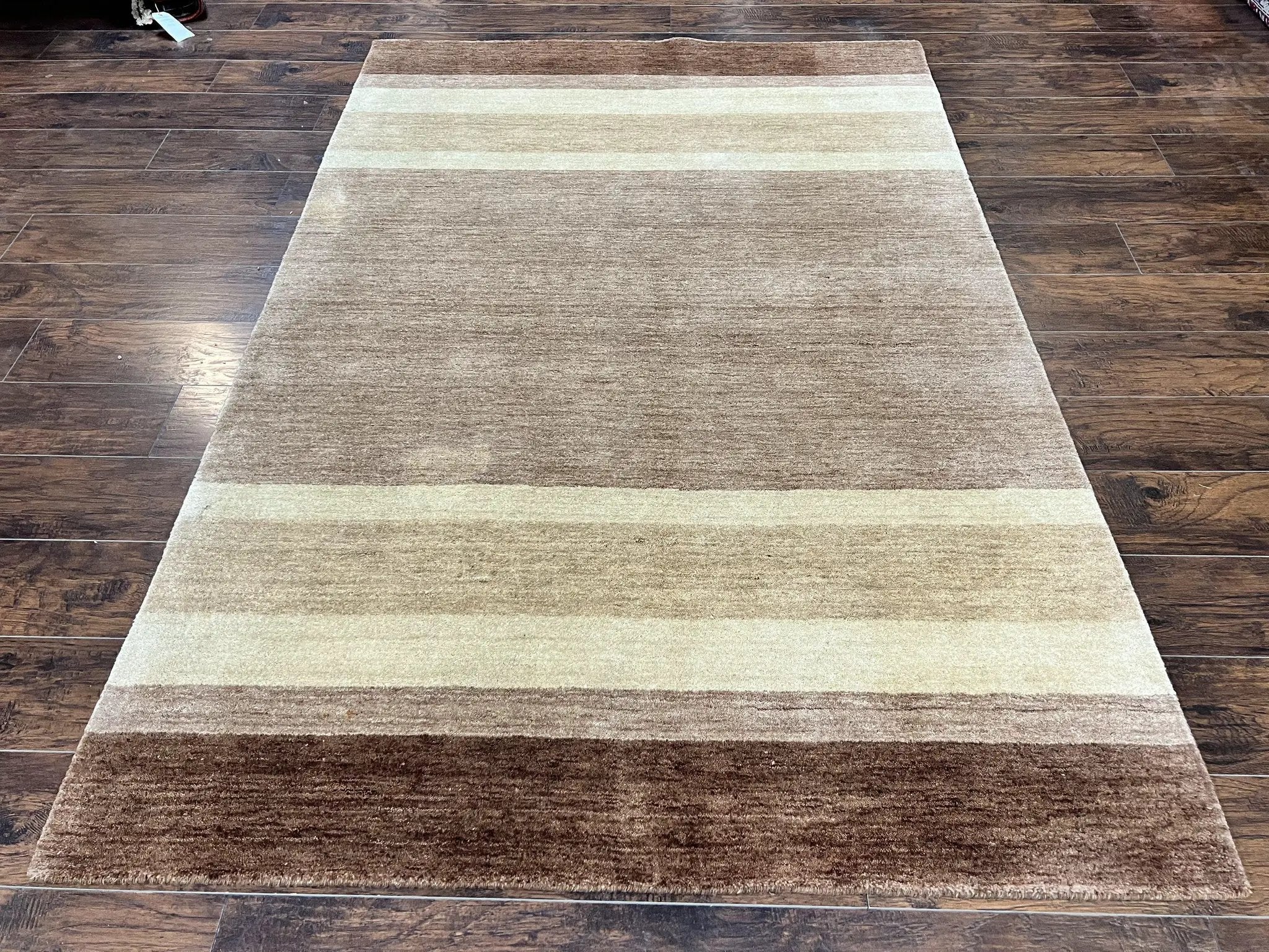 Indo Gabbeh Rug 5x8, Contemporary Wool Stripped Modern Area Rug, Hand Knotted Medium Sized Carpet by Jewel Rugs