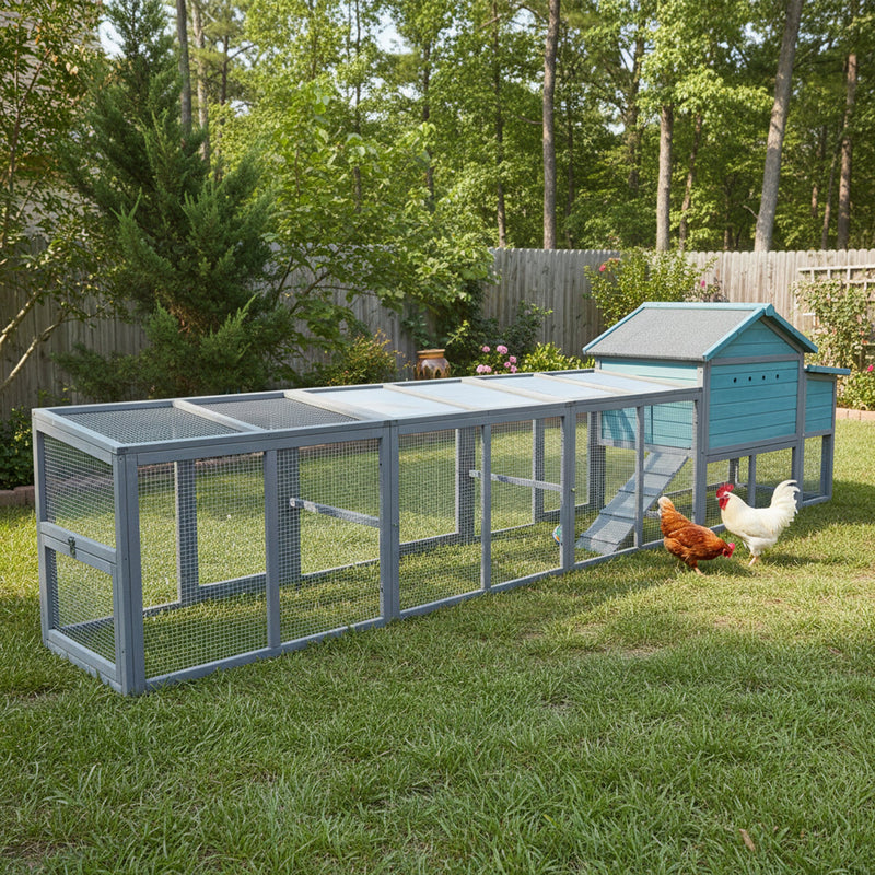 141" Large Wooden Chicken Coop with Nesting Box and Wire Fence by HouseOfZazla