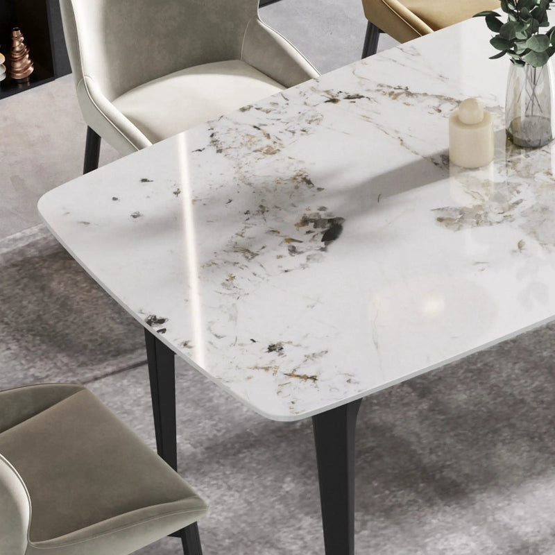 70.87" Modern Artificial Stone Pandora White Curved Black Metal Leg Dining Table - Antique White by HouseOfZazla
