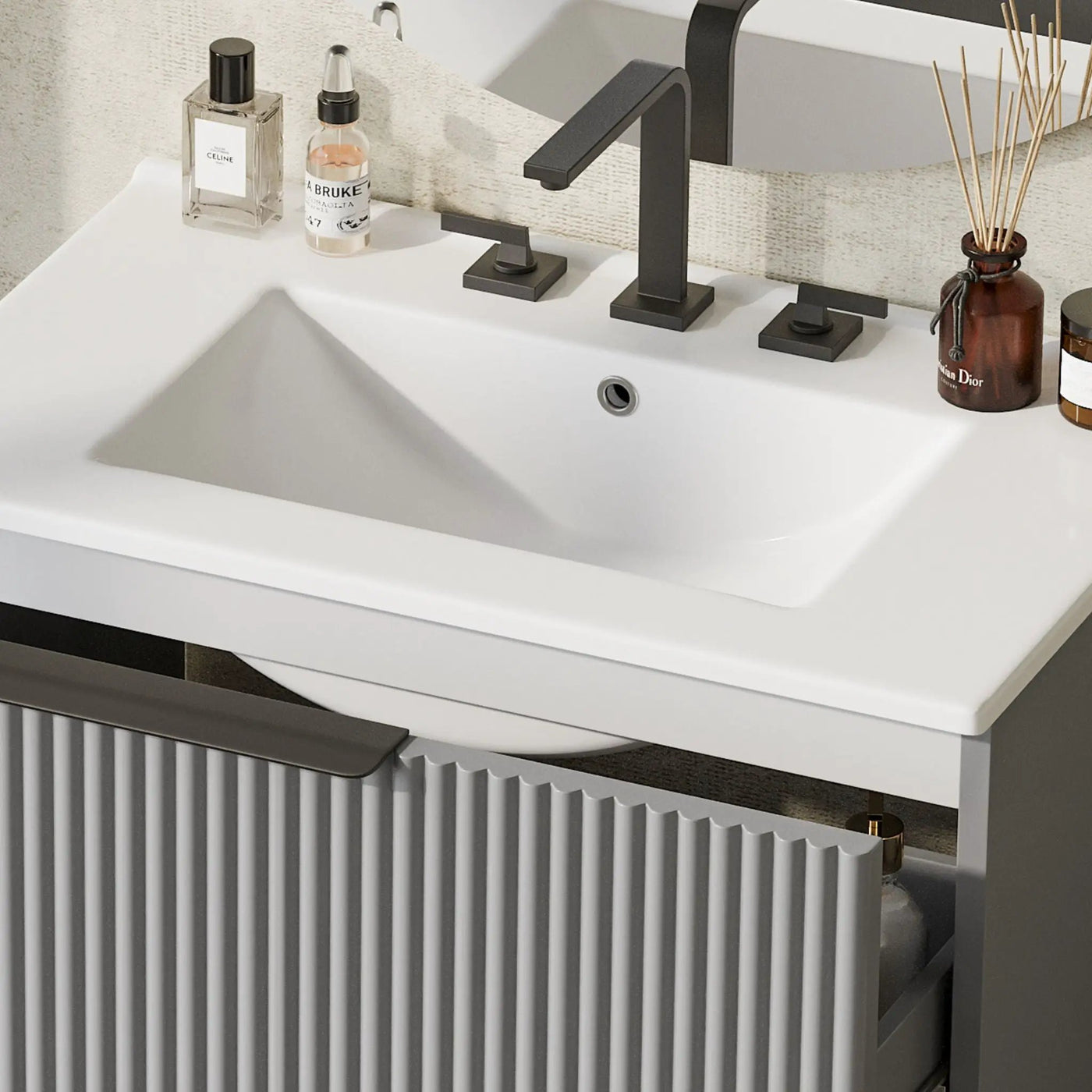 Fluted Bathroom Vanity With Ceramic Sink, Freestanding Cabinet by HouseOfZazla