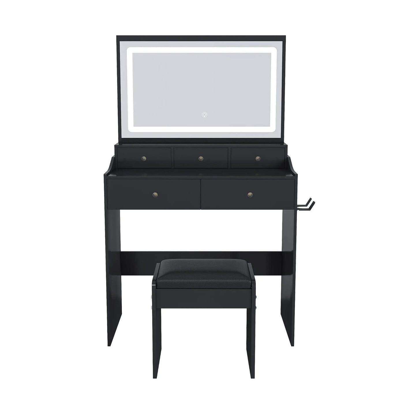 Modern Makeup Vanity Set With Power Outlet, Hair Dryer Holder, And Adjustable Lighting by HouseOfZazla