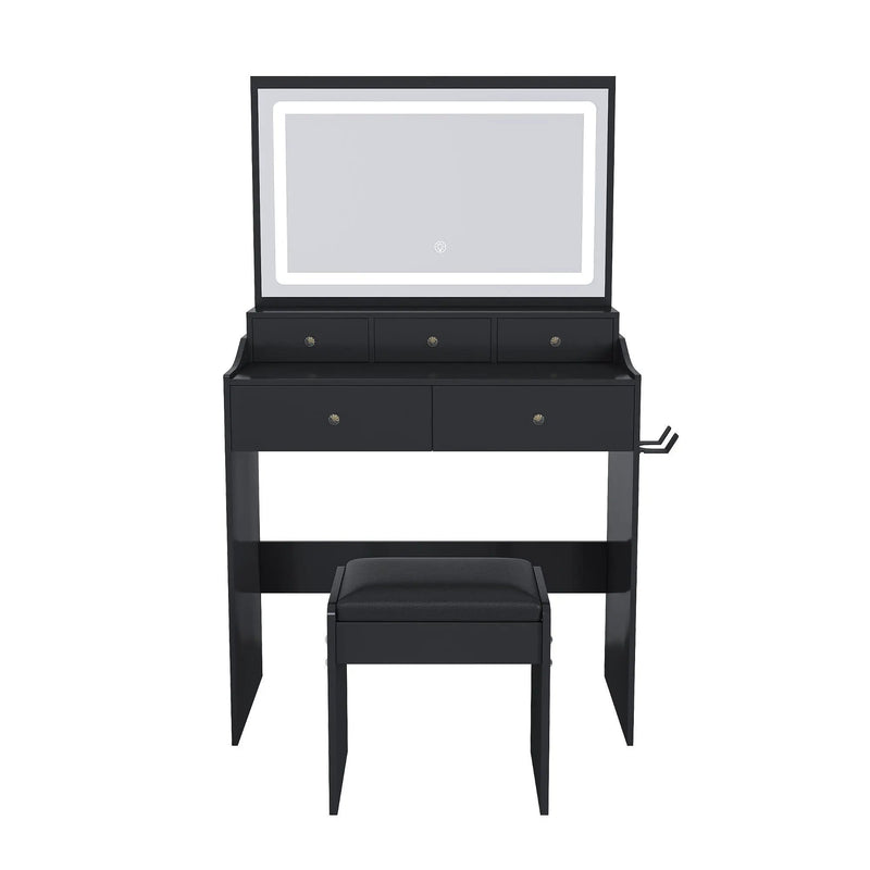 Modern Makeup Vanity Set With Power Outlet, Hair Dryer Holder, And Adjustable Lighting by Unique Piece Furniture