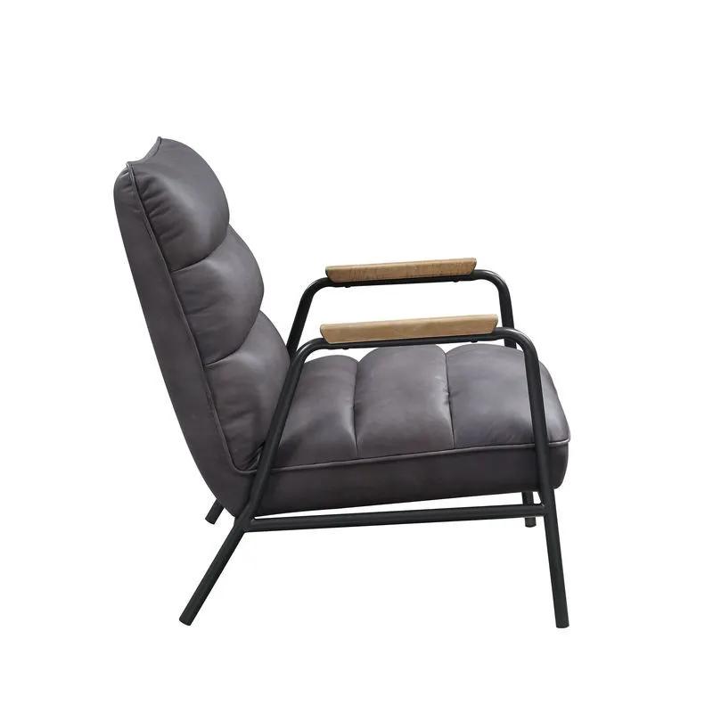 Nignu - Accent Chair - Gray Top Grain Leather & Matt Iron by Unique Piece Furniture