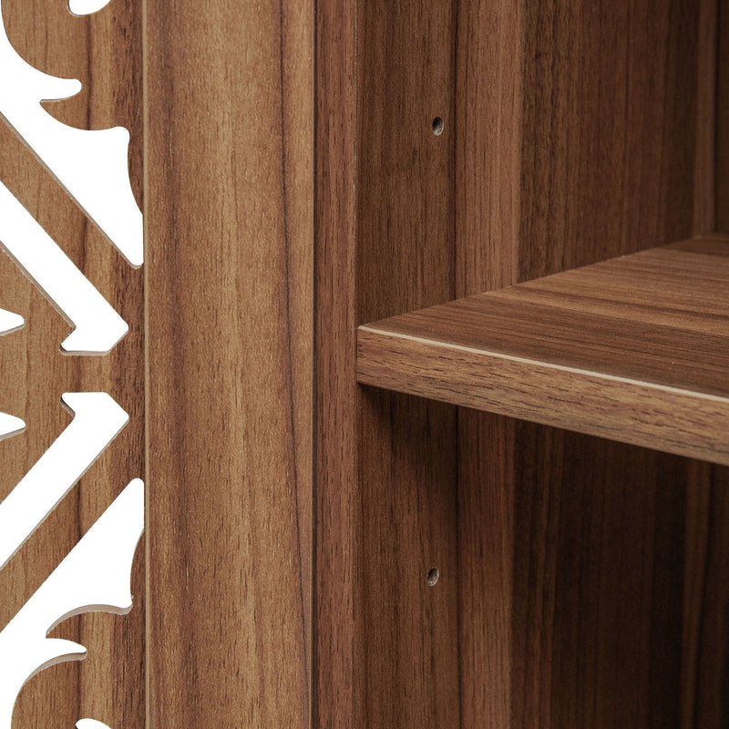 Tall Kitchen Pantry Cabinet With Hollow Carved Doors Adjustable Shelves Versatile Storage Cabinet For Kitchen - Walnut by HouseOfZazla
