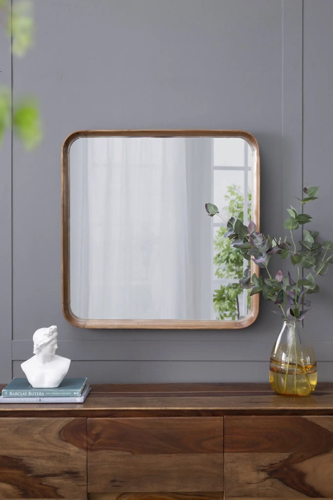 Square Mirror With Wood Frame, Wall Mirror For Living Room Bathroom Entryway - Brown by Unique Piece Furniture