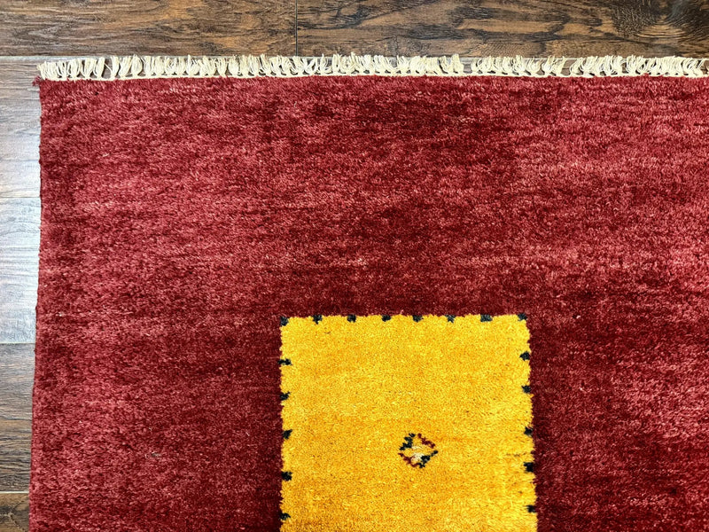 Modern Indo Persian Gabbeh Rug 7x10, Red, Tribal Area Rug by Jewel Rugs