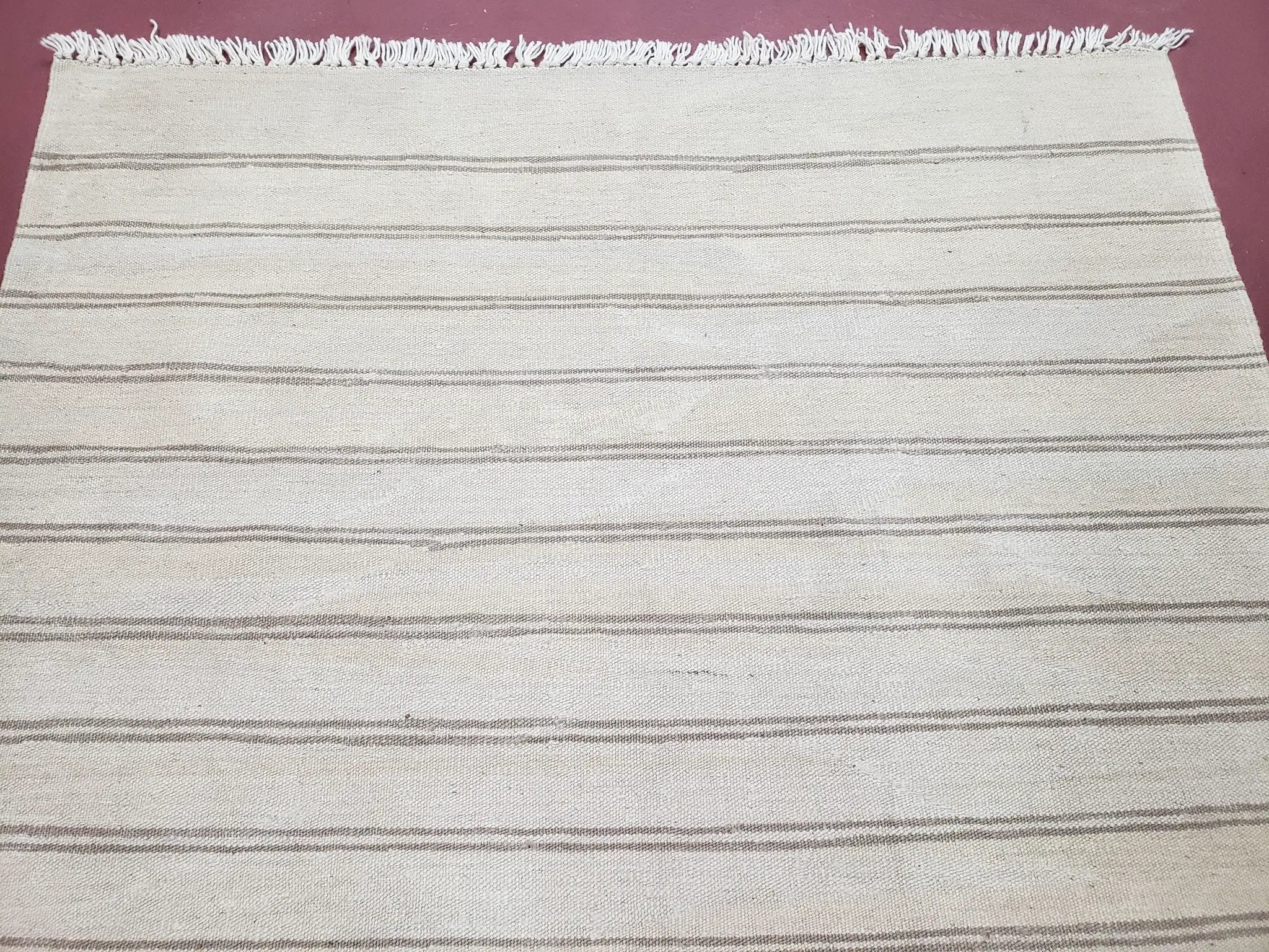 New Striped Turkish Kilim Area Rug 4x6 ft, Hand-Knotted, Wool, Light Gray, Earth Tone Decor, Flatweave Kilim, Two Toned Rug, Southwestern by Jewel Rugs