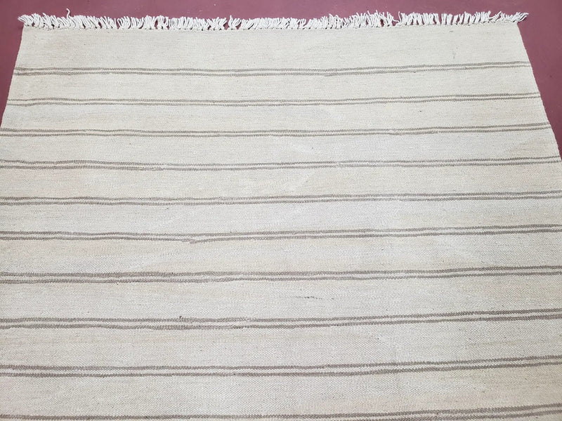 New Striped Turkish Kilim Area Rug 4x6 ft, Hand-Knotted, Wool, Light Gray, Earth Tone Decor, Flatweave Kilim, Two Toned Rug, Southwestern by Jewel Rugs
