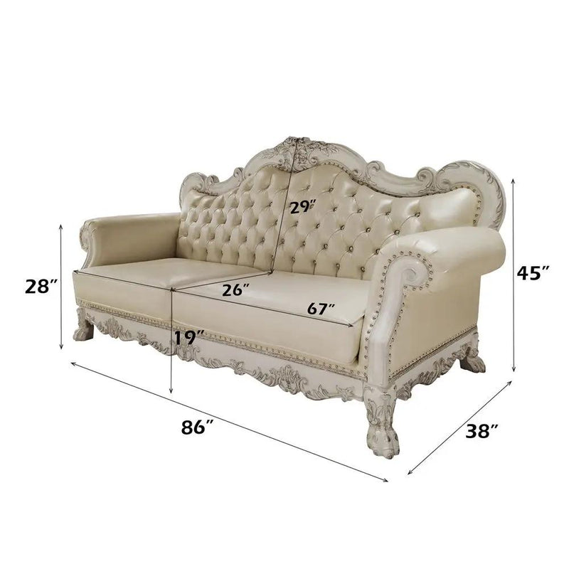 Dresden - Sofa With 4 Pillows - Synthetic Leather & Bone White by Unique Piece Furniture