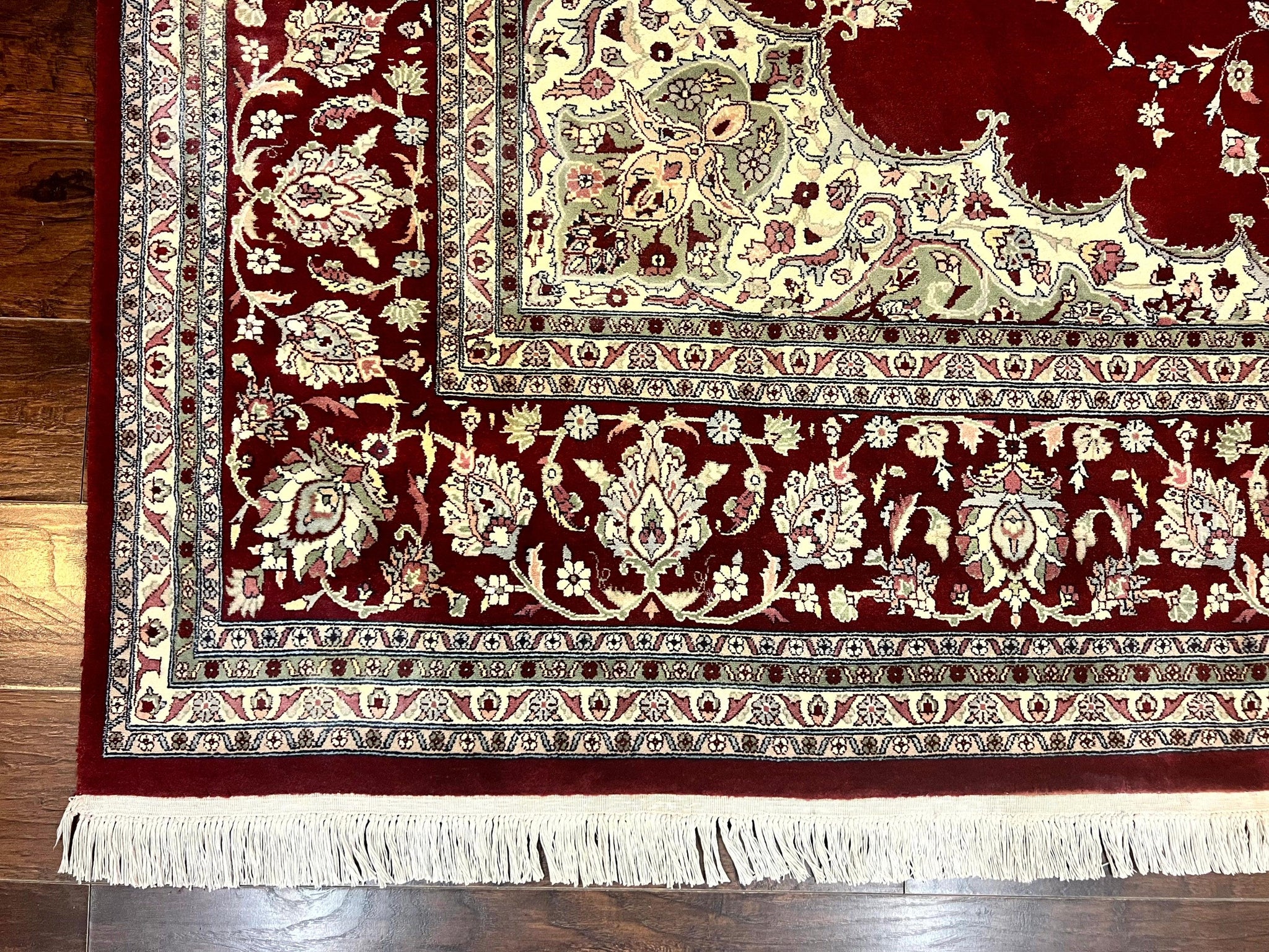 Pak Persian Rug 9x12, Handmade Vintage Traditional Wool Carpet, Floral Medallion, Dark Red Ivory/Cream, Fine 250 KPSI by Jewel Rugs