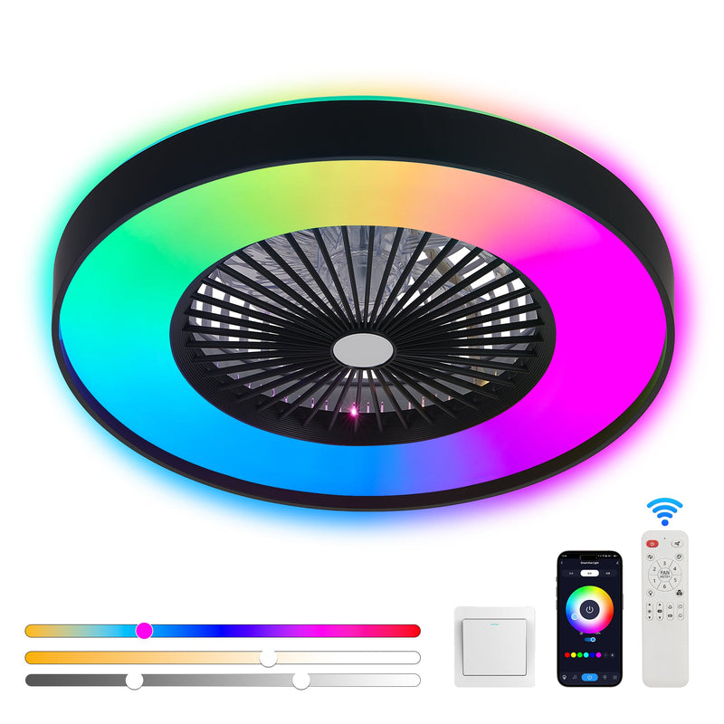 23-Inch Black and White Ceiling Fan Light with LED RGB by HouseOfZazla