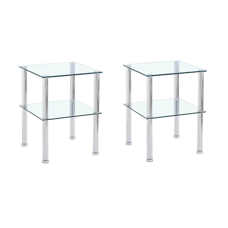 Modern 2 Piece Side Table With Storage Shelf, Tempered Glass, Space Saving Design - Clear by HouseOfZazla