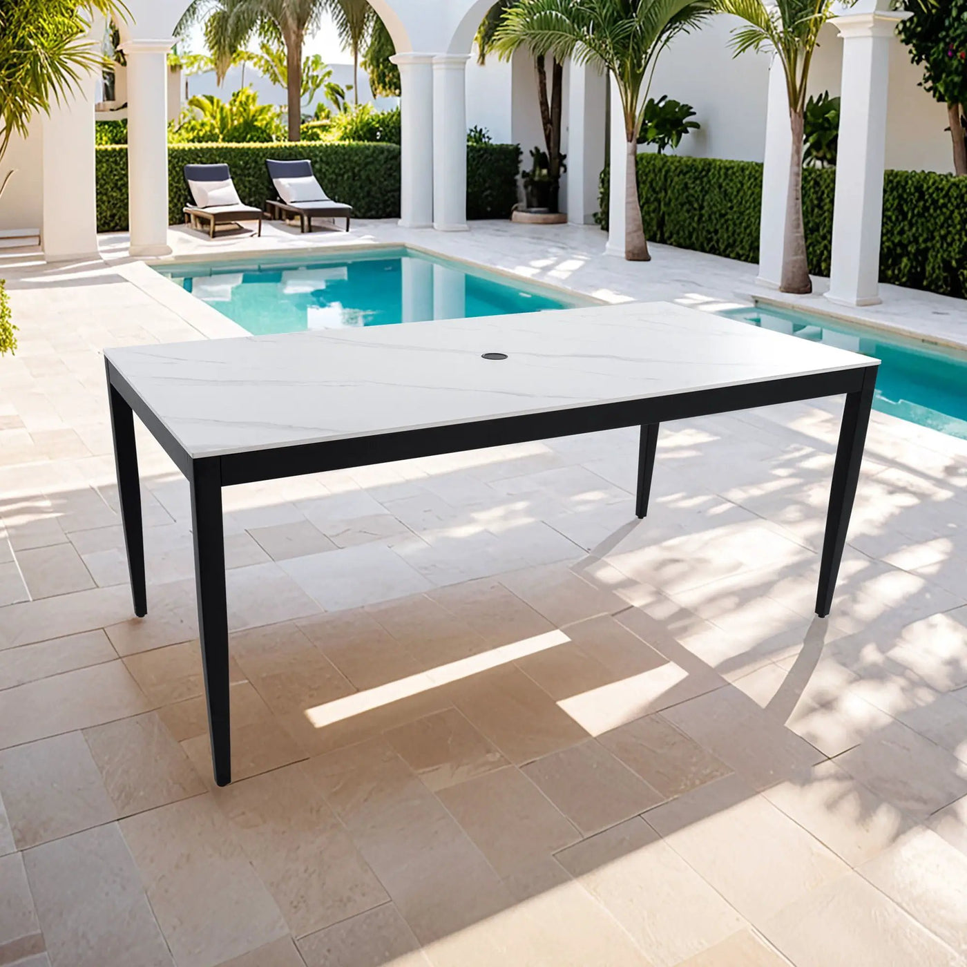 Outdoor Modern Patio Dining Table, Post Tapered Legs, Weatherproof & Rust Free by HouseOfZazla