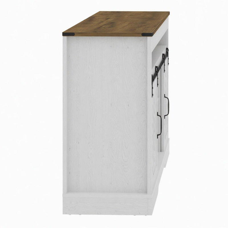 TV Stand With Sliding Barn Doors And Adjustable Storage - White / Oak by HouseOfZazla