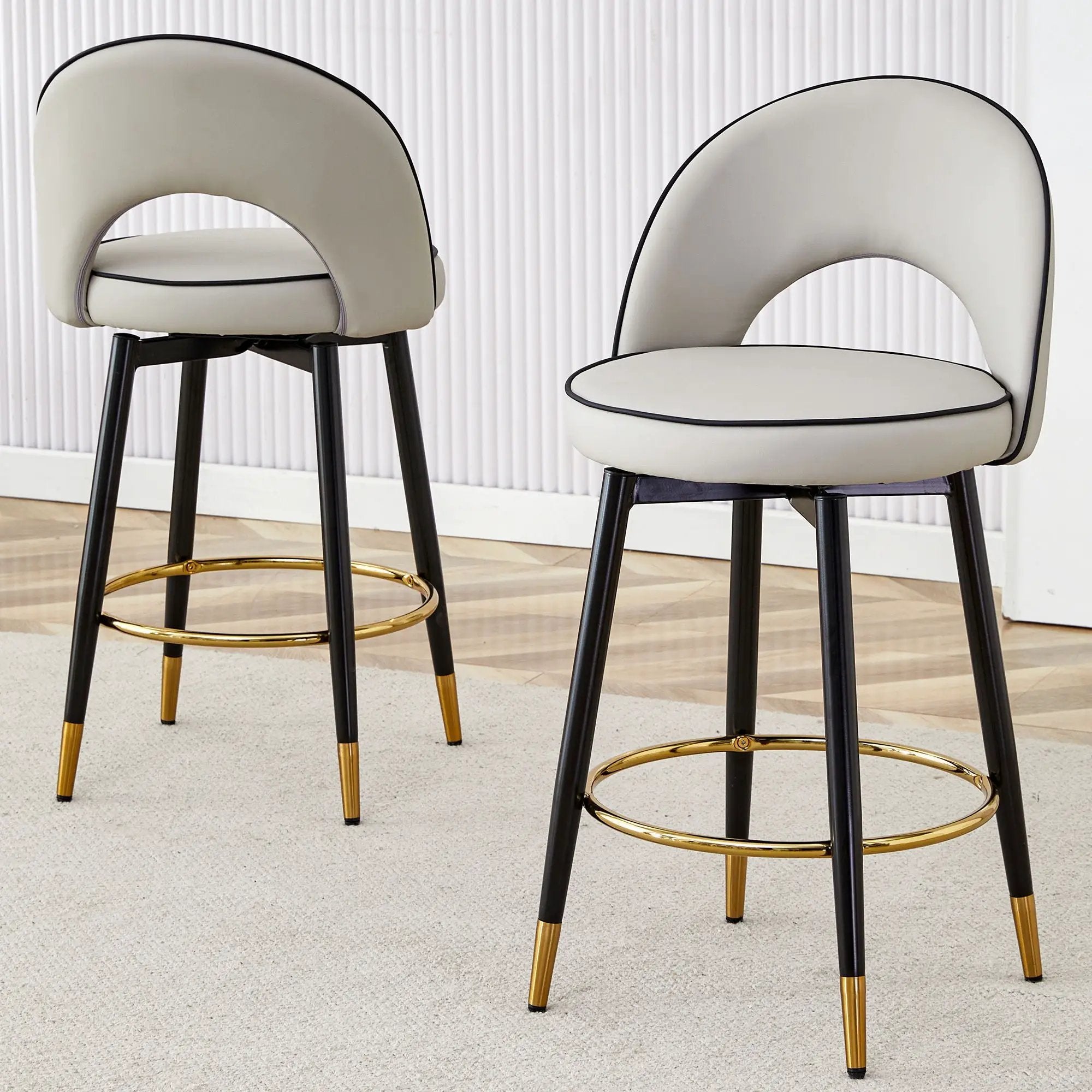 Modern Upholstered 360° Rotatable Bar Chair With Metal Legs For Dining Room (Set of 2) by Unique Piece Furniture