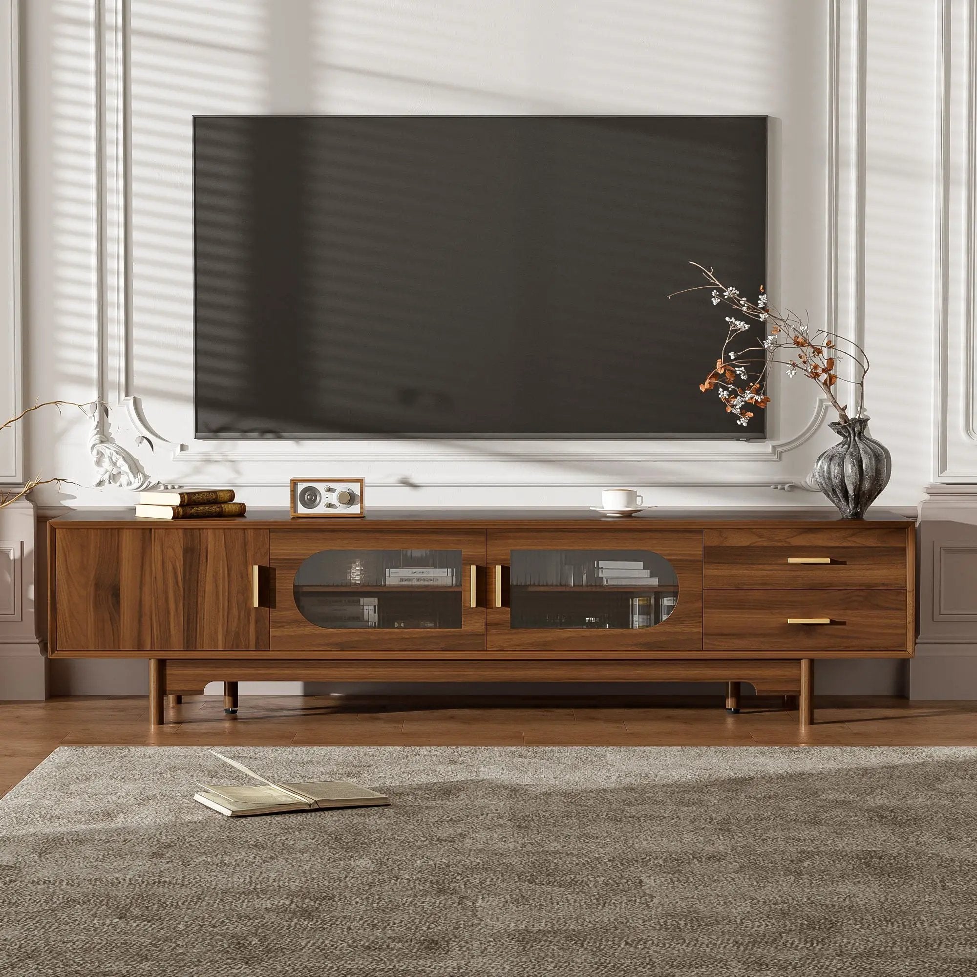 Modern TV Stand With Fluted Glass Doors & 2 Drawers by HouseOfZazla
