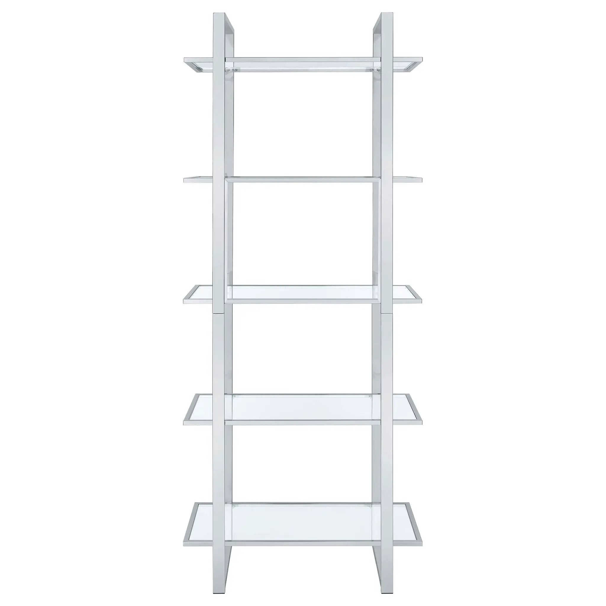 Hartford 79-inch 5-shelf Glass Bookshelf Chrome by Unique Piece Furniture