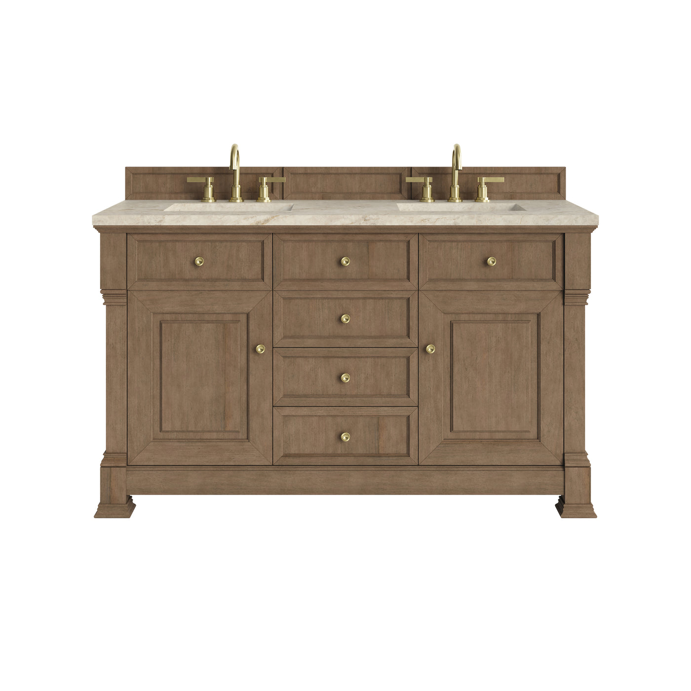 James Martin Brookfield 60" Double Bathroom Vanity, Pecan with Tajnar countertop
