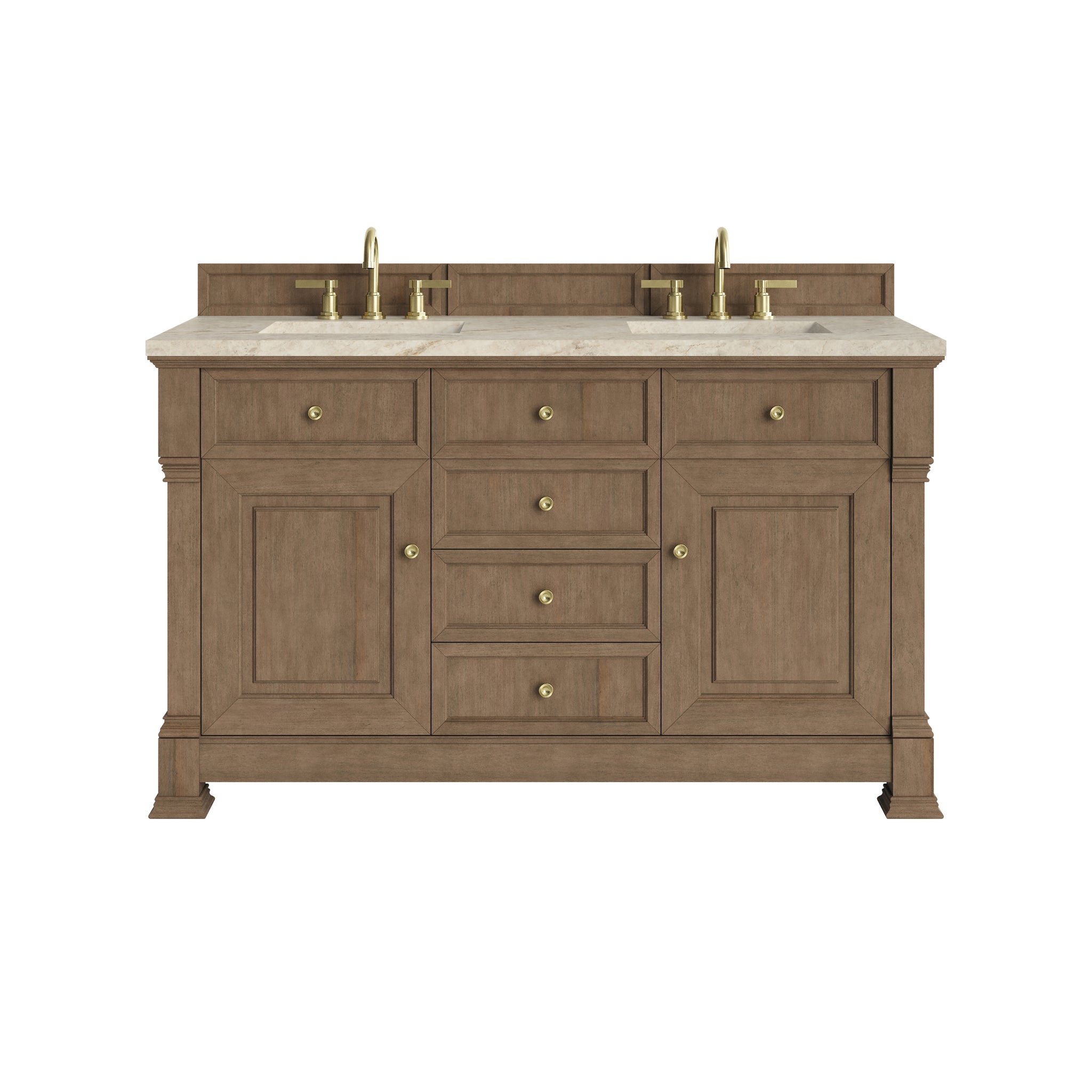 James Martin Brookfield 60" Double Bathroom Vanity, Pecan with Tajnar countertop