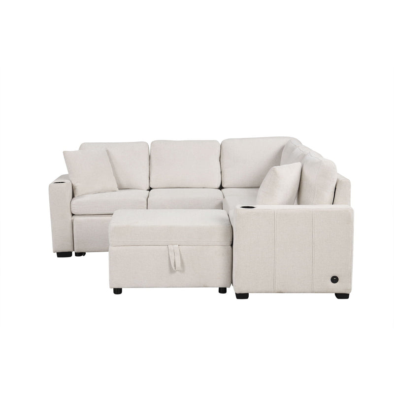 Sectional Sofa Convertible Pull-Out Sofa Bed With A Movable Storage Ottoman For Living Room by HouseOfZazla