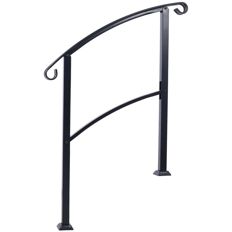 Handrails For Outdoor Steps, Fit 1 Or 3 Steps Outdoor Stair Railing, Flexible Front Porch Hand Rail, Transitional Handrails For Concrete Steps Or Wooden Stairs - Black by Unique Piece Furniture