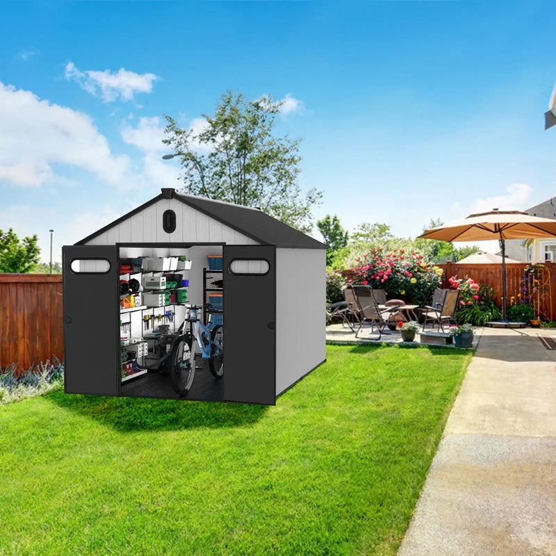8 Ft. W X 12 Ft. D Plastic Storage Shed With Floor - Black / Gray by HouseOfZazla