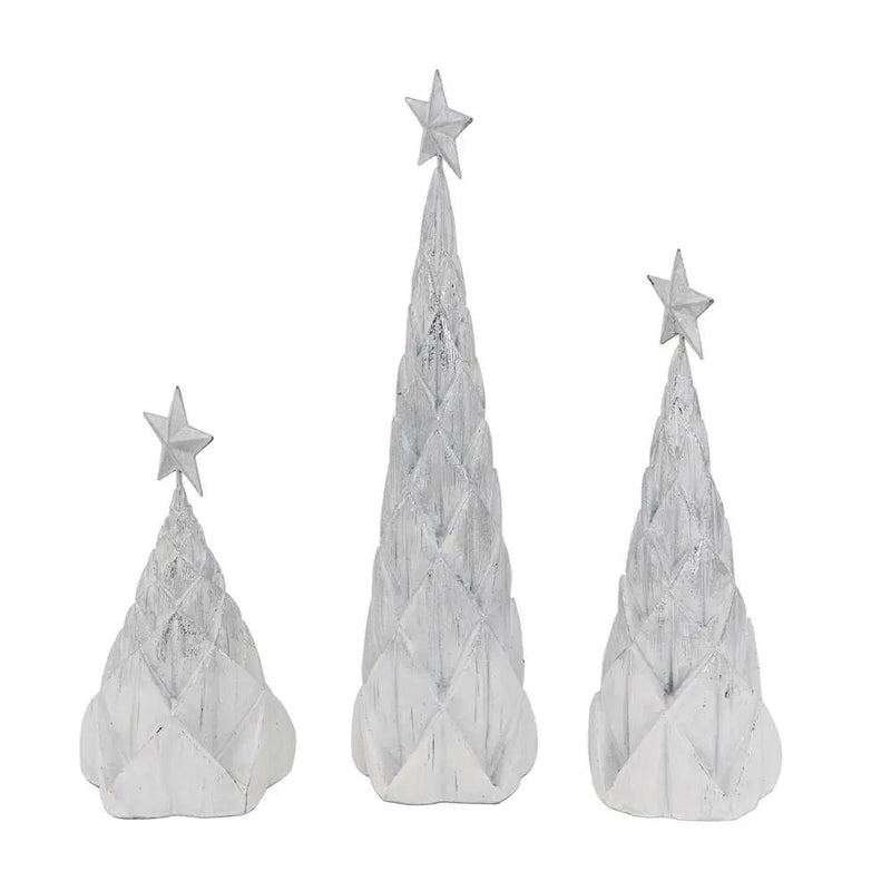 Resin / Foil Christmas Tree With Star Top (Set of 3) - White / Silver by HouseOfZazla