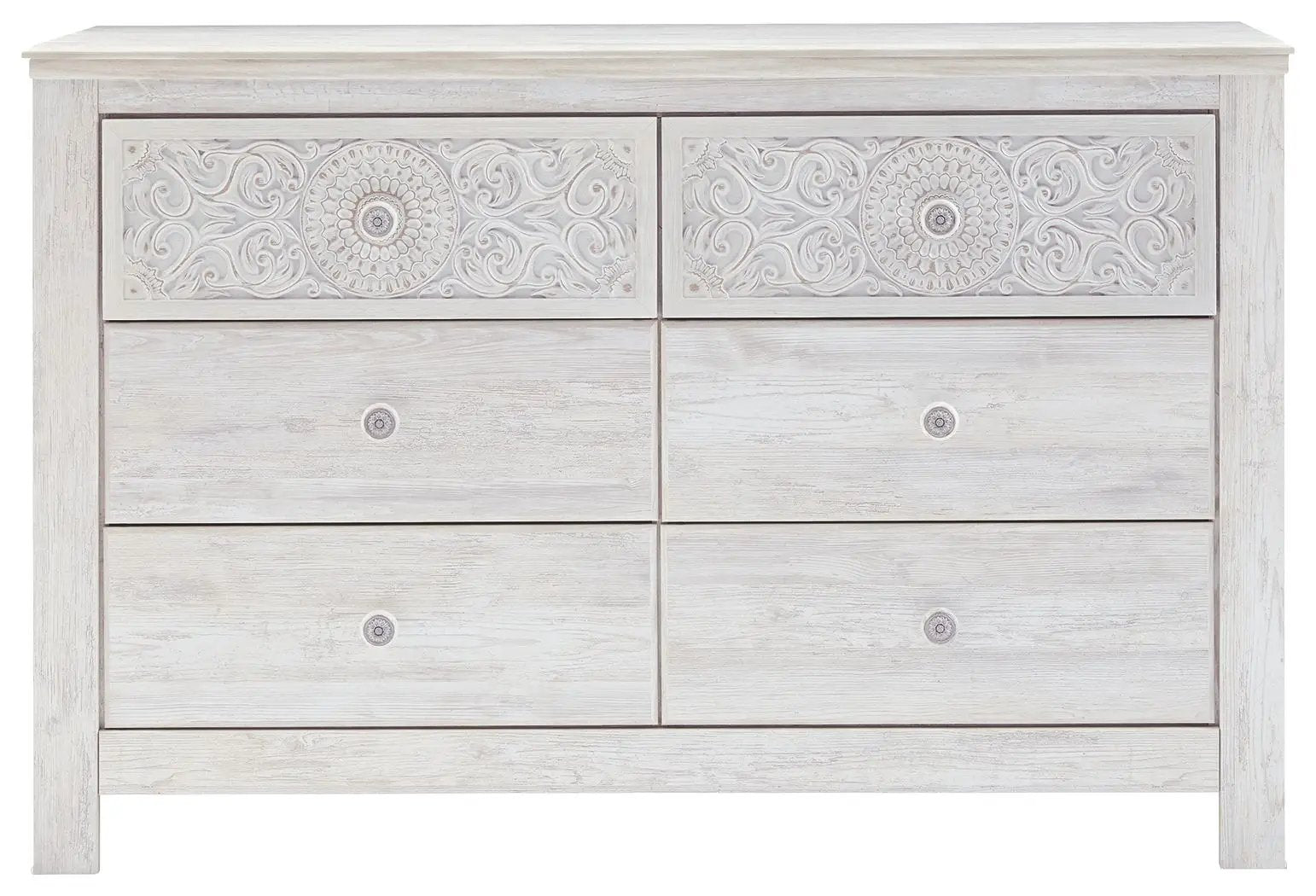 Paxberry - Six Drawer Dresser - Medallion Drawer Pulls - Whitewash by Unique Piece Furniture