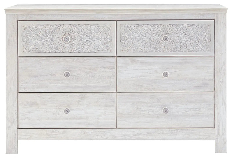 Paxberry - Six Drawer Dresser - Medallion Drawer Pulls - Whitewash by Unique Piece Furniture