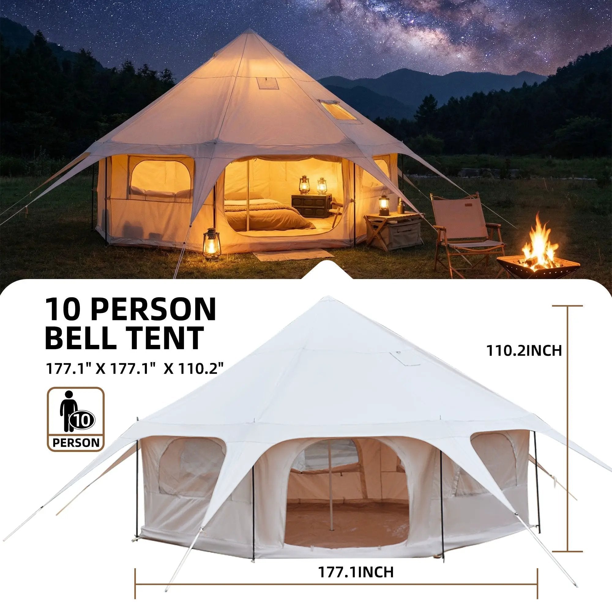 600D Oxford Bell Tent 14.8ft x 9.2ft with Stove Jack