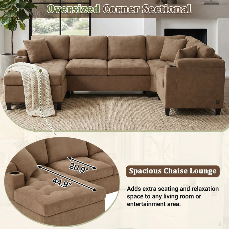 U Shaped Sectional Sofa, Corner Living Room Couch With Built In Cup Holders, Storage, USB Ports by Unique Piece Furniture