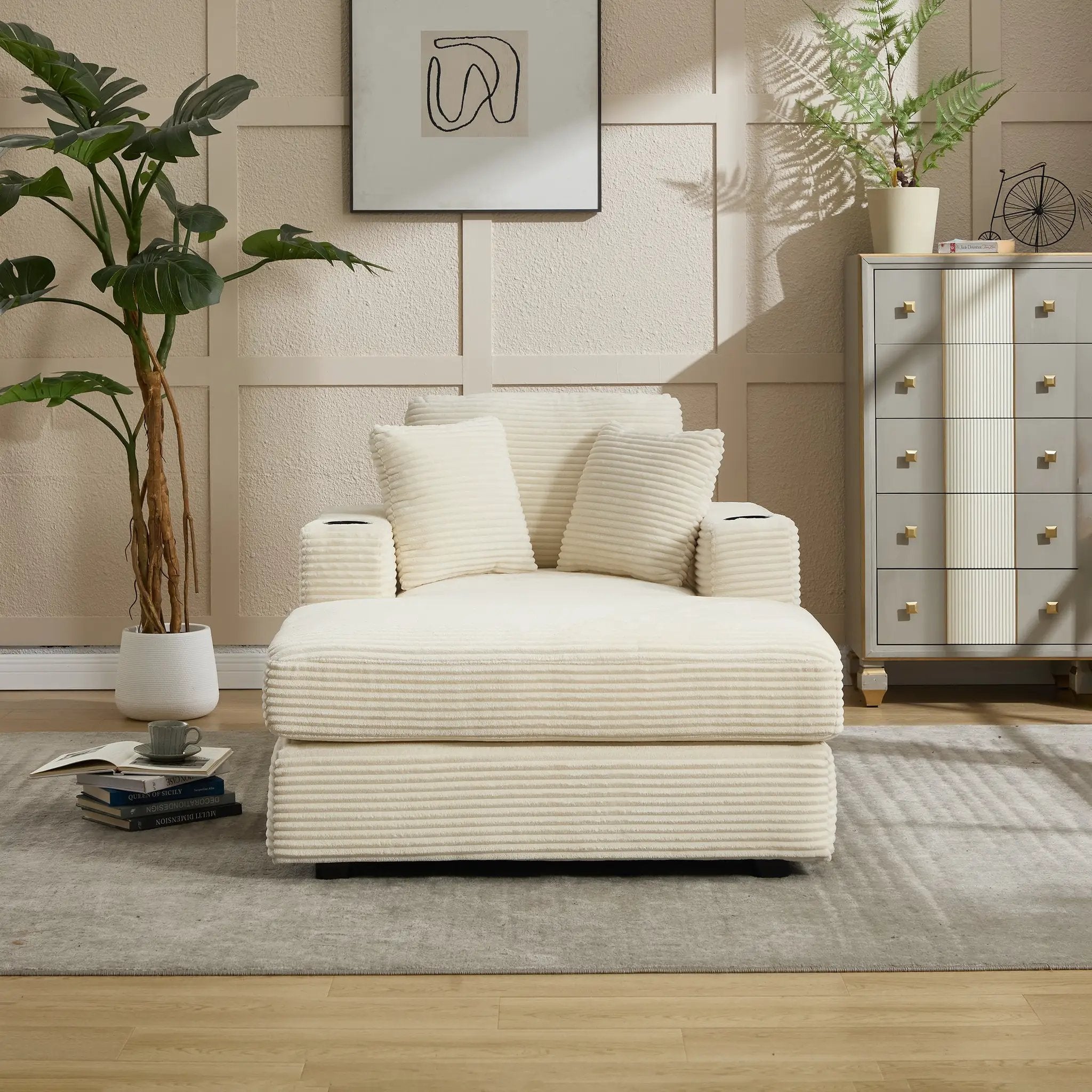 Corduroy Upholstered Chaise Lounge Sofa by HouseOfZazla