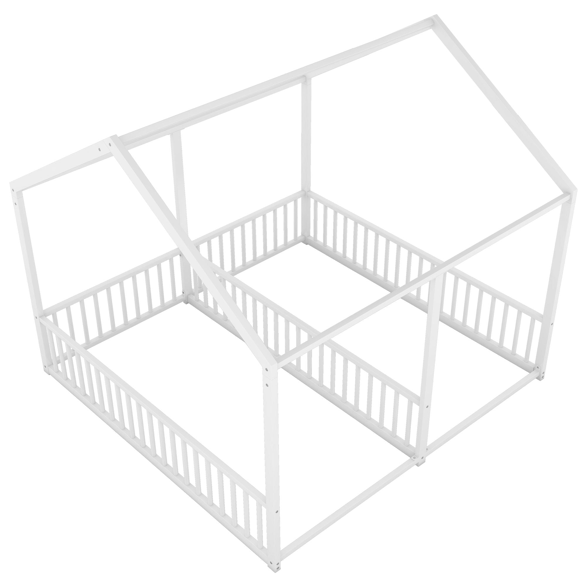 Metal Twin Size House Platform Beds 2 Shared Beds - Antique White by HouseOfZazla