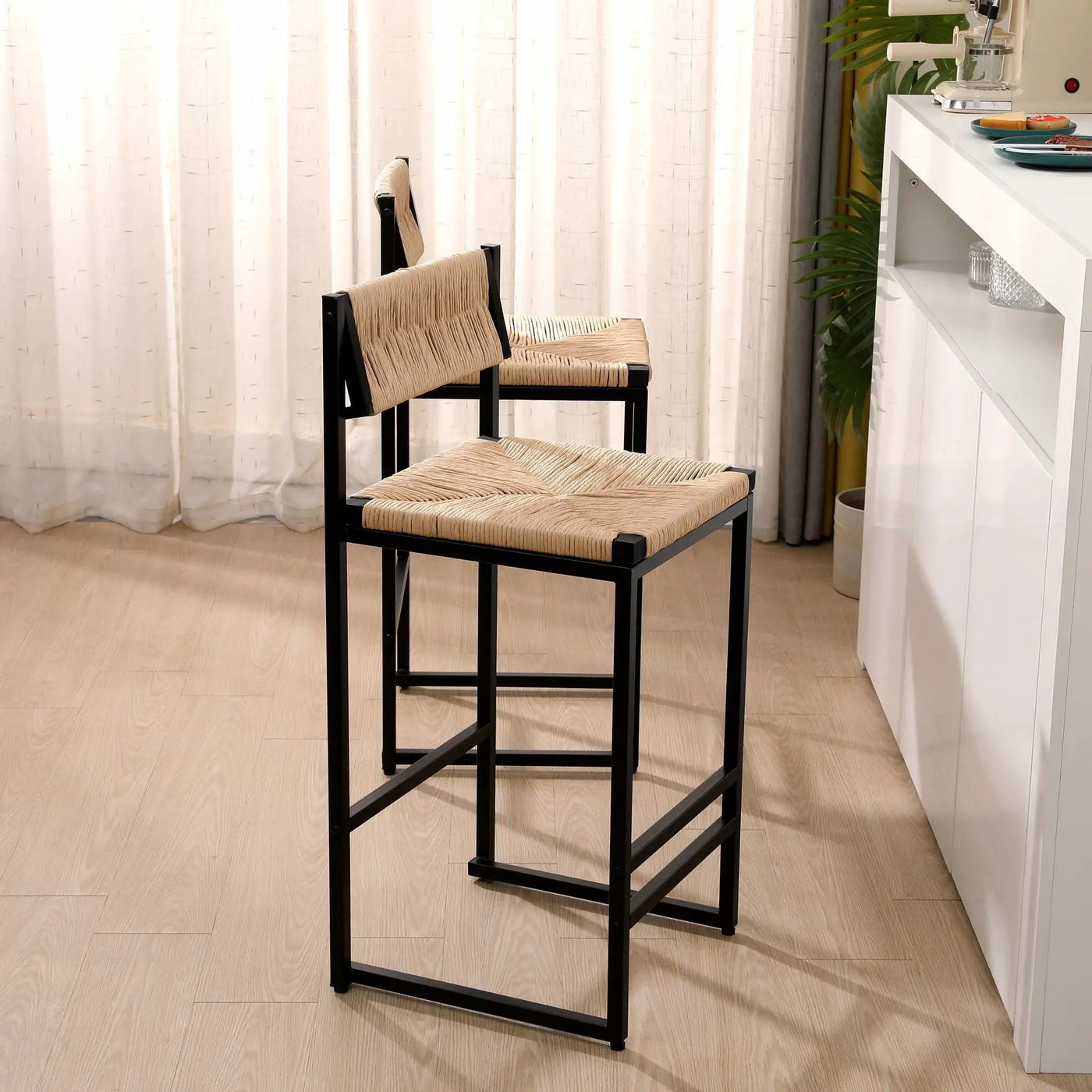 Bar Stools Paper Rope Weave Dining Chairs With Back Hand Weave Stools For Kichen Island, Bar & Counter (Set of 2) by Unique Piece Furniture